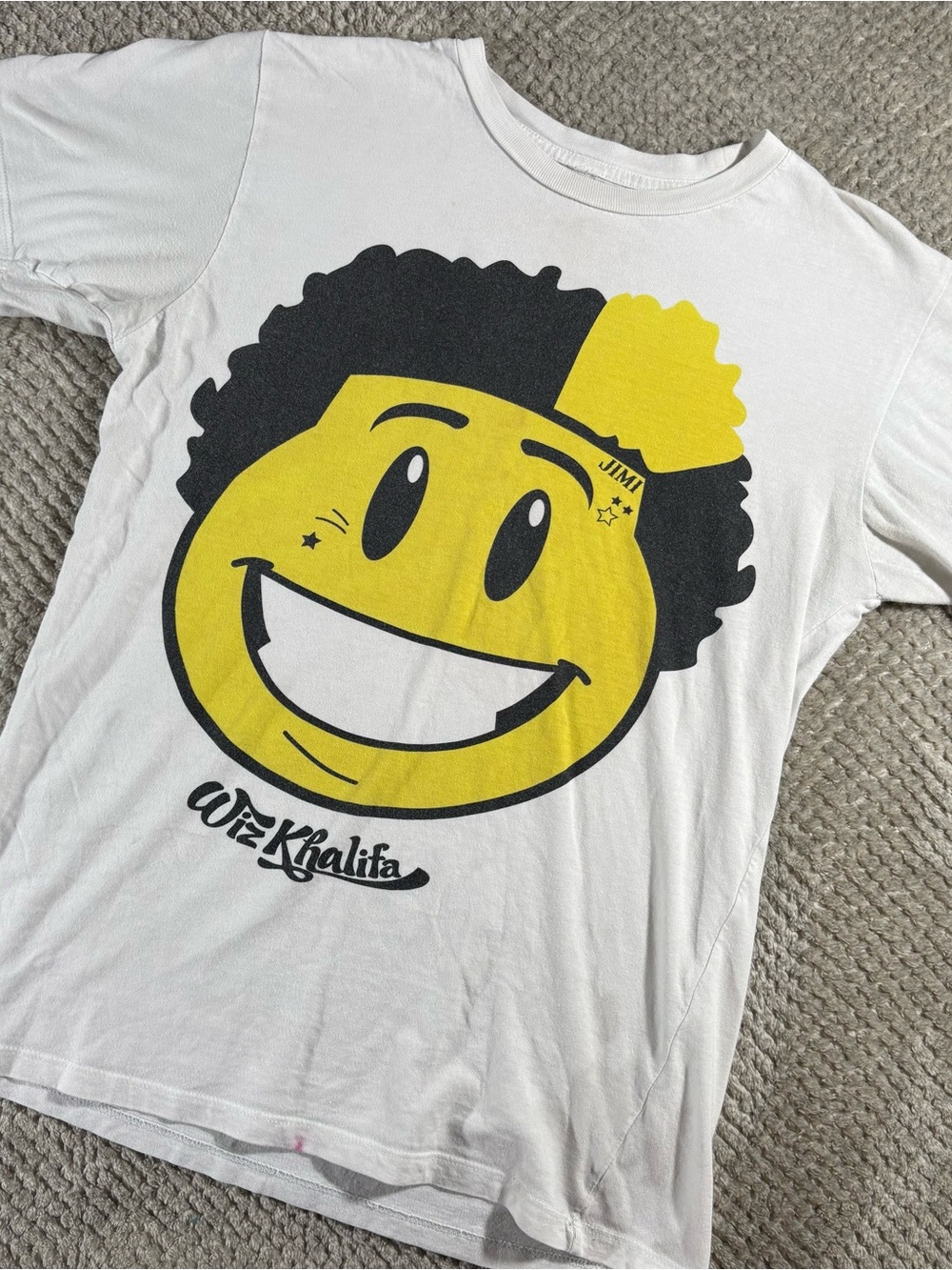 Wiz Khalifa Smiley Face Graphic T Shirt White Rap Hip Hop Band Tee